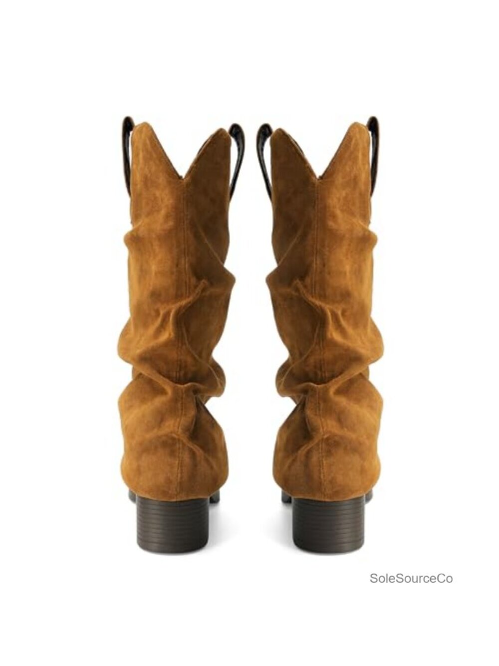 Faux Suede Fold Over Boots Square Toe Chunky Block Heel Pull On Western - Picture 6 of 6